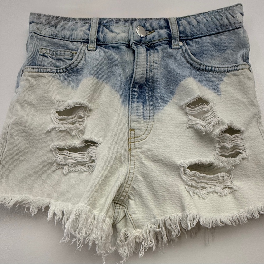 Zara Light Blue Ripped Jean Shorts